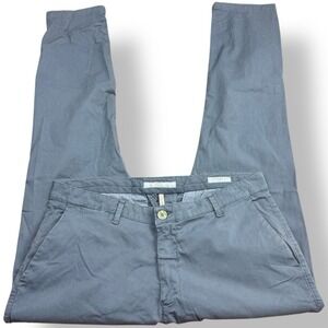 Pizetaone PZO Gray Cotton Elastane Flat Front Chino Pants Men's 34x30 Slim Fit